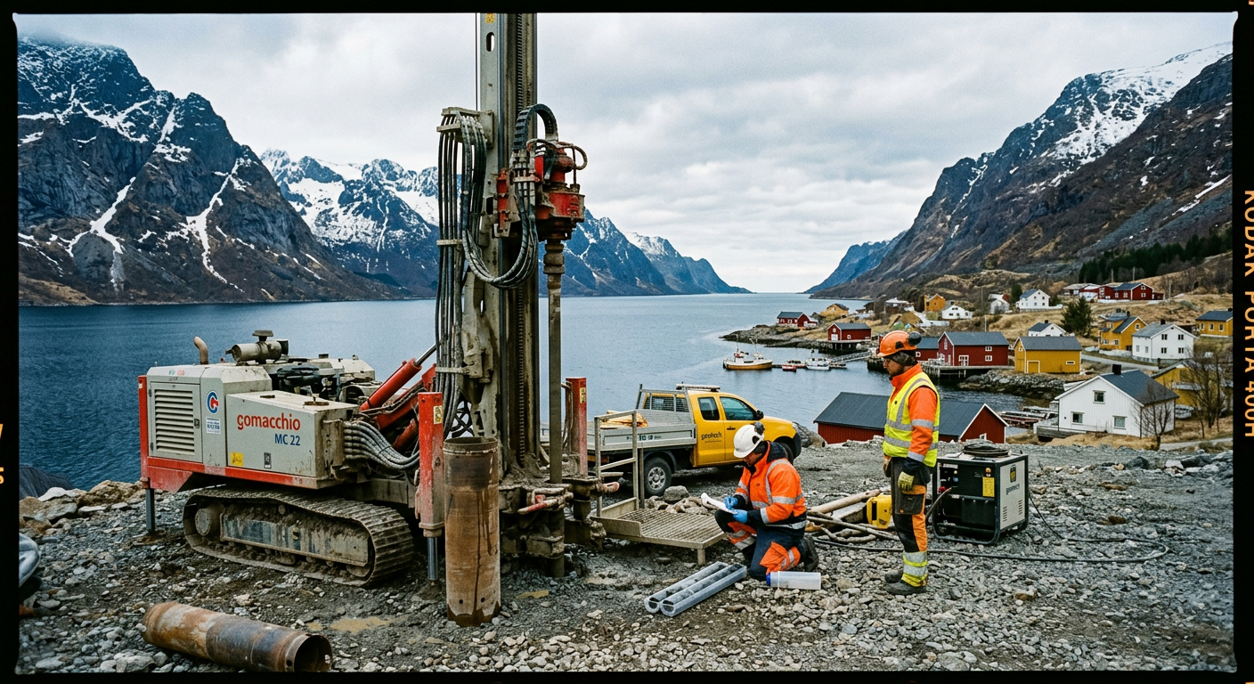 Geoteknisk borerigg ved fjorden